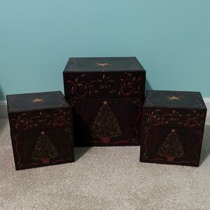 Set of Decorative Christmas Boxes with Tree Design